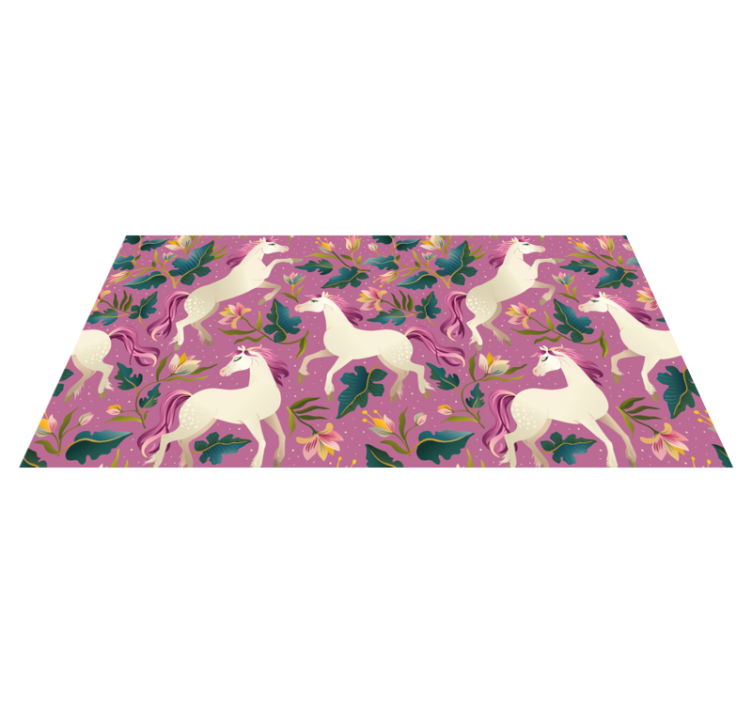 Tappeto vinile animali design cavallo floreale rosa - TenStickers