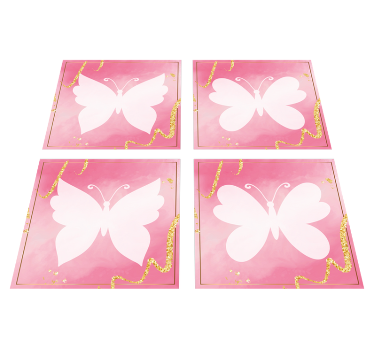 Tappeto vinile animali piastrelle farfalle rosa - TenStickers