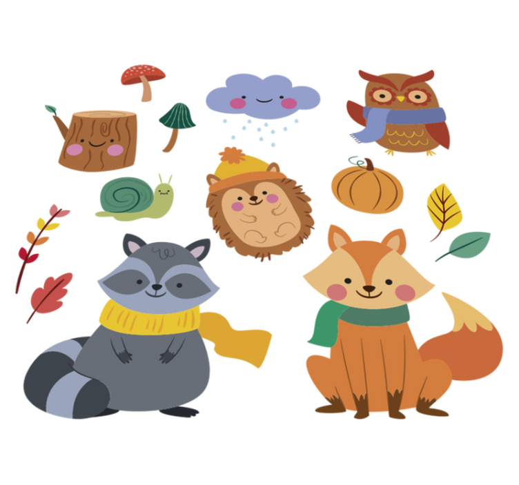 Tappeto vinile animali fiori d'autunno e animali - TenStickers