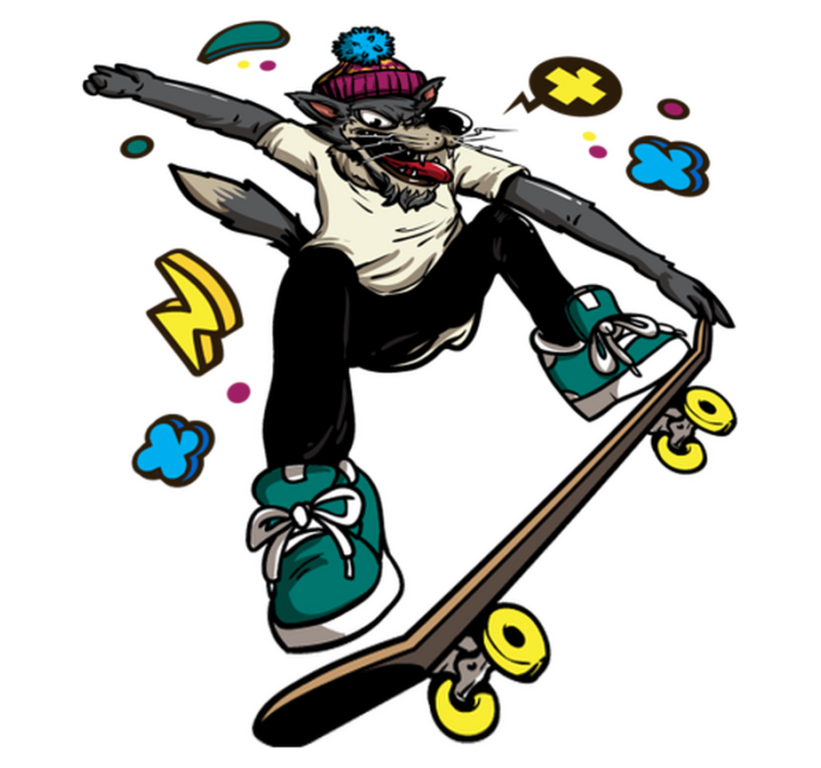 Tappeto vinile animali lupo sullo skate - TenStickers