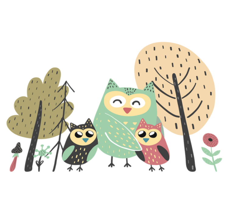 Tappeto vinile animali gufi colorati su albero - TenStickers