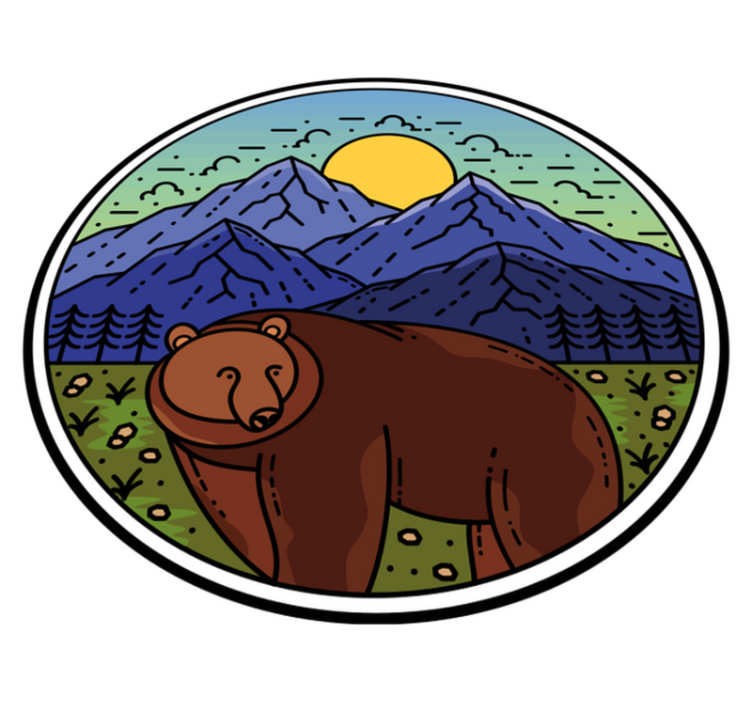 Tappeto vinile animali montagna con orso rotondo - TenStickers