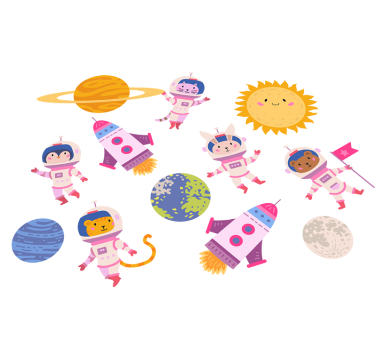 Tappeto vinile animali astronauti con razzo - TenStickers