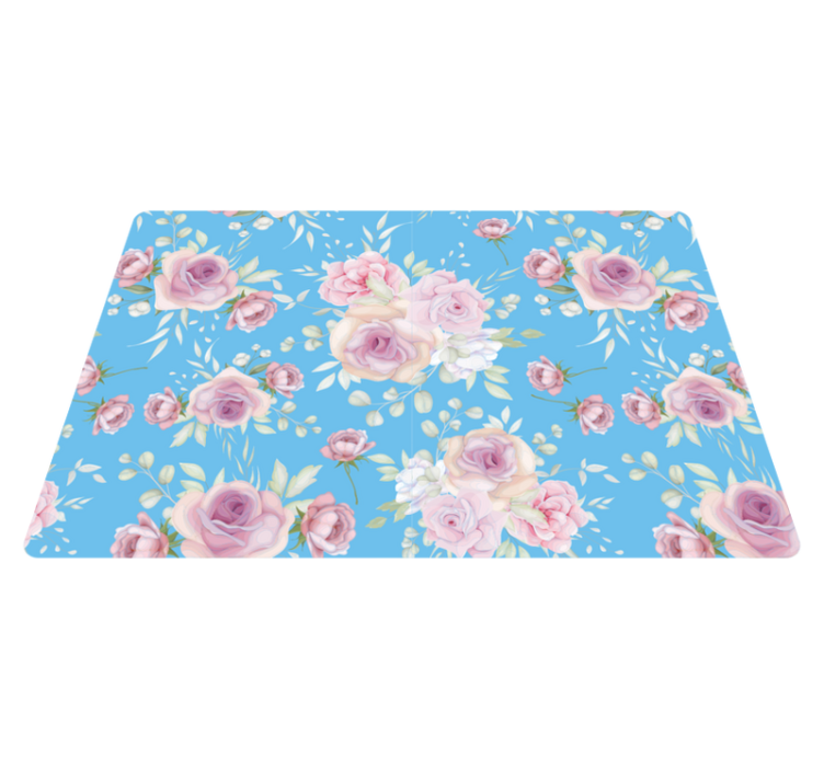 Tappeto vinile fiori rose su sfondo blu - TenStickers