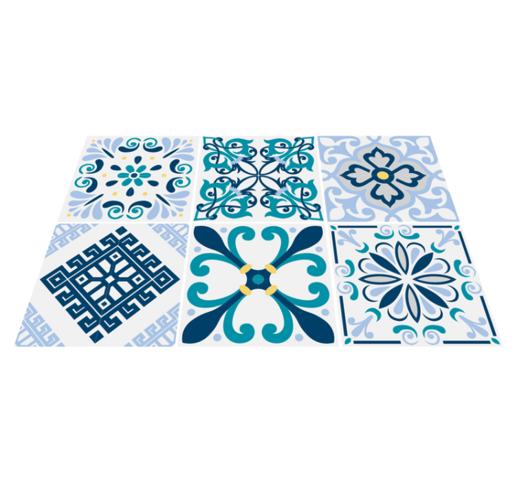 Tappeto pvc cucina piastrelle blu a fiori - TenStickers