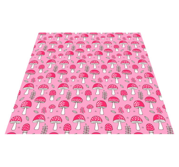 Tappeto vinile fiori funghi e piante su sfondo rosa - TenStickers