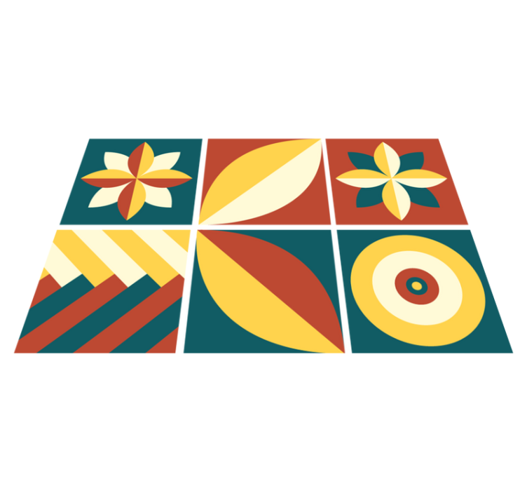 Tappeto vinile geometrico motivo verde e arancio - TenStickers