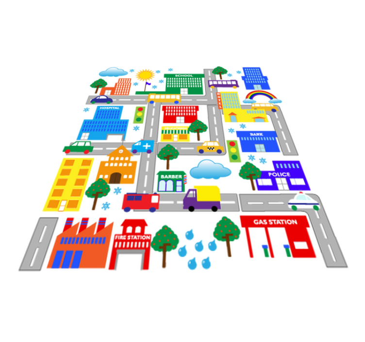 Tappeto vinile per bambini città grande colorata - TenStickers
