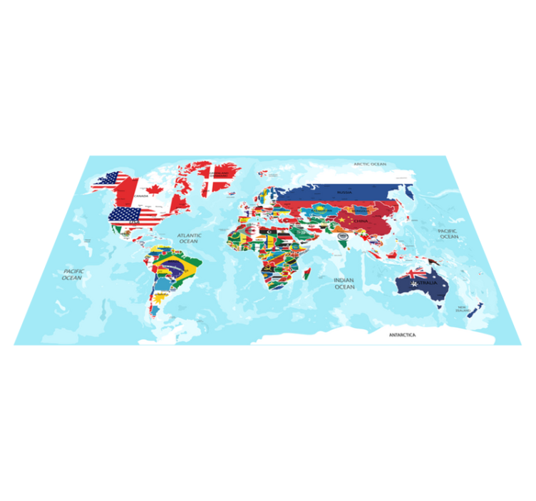 Tappeto vinile mappamondo bandiere del mondo - TenStickers