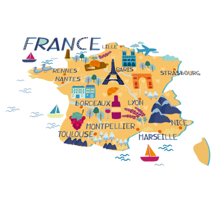 Tappeto vinile mappamondo viaggio in francia - TenStickers