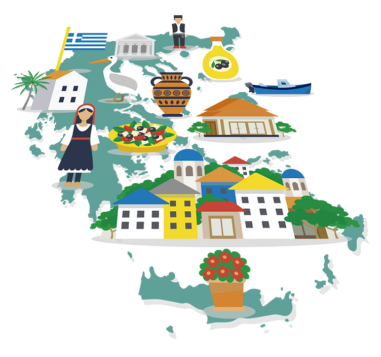 Tappeto vinile mappamondo mappa illustrata grecia e isole - TenStickers