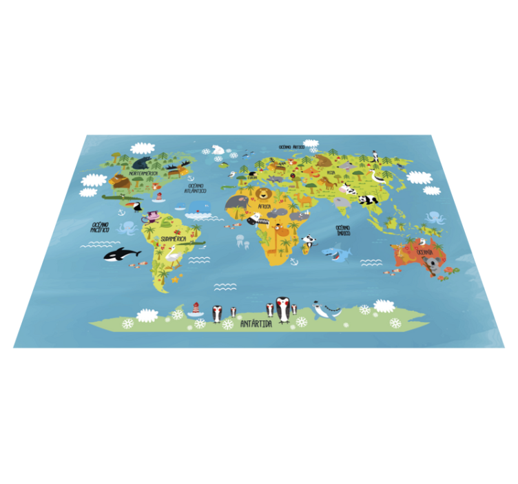 Tappeto in vinile per bambini con mappamondo animali - TenStickers