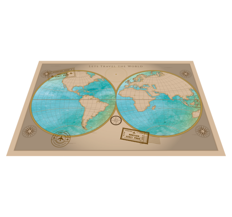 Fantastico tappeto in vinile mappa  mondo cornice vintage - TenStickers