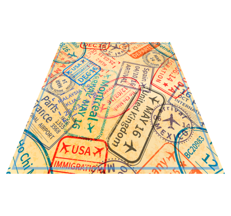 Tappeto vinile mappamondo timbri sui passaporti di viaggio - TenStickers