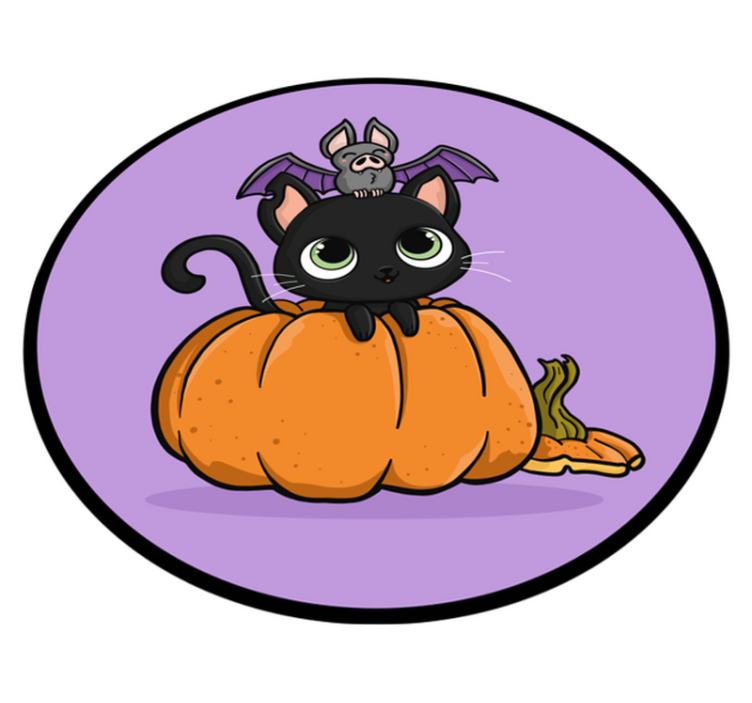 Tappeto vinile Halloween gatto pipistrello di halloween - TenStickers