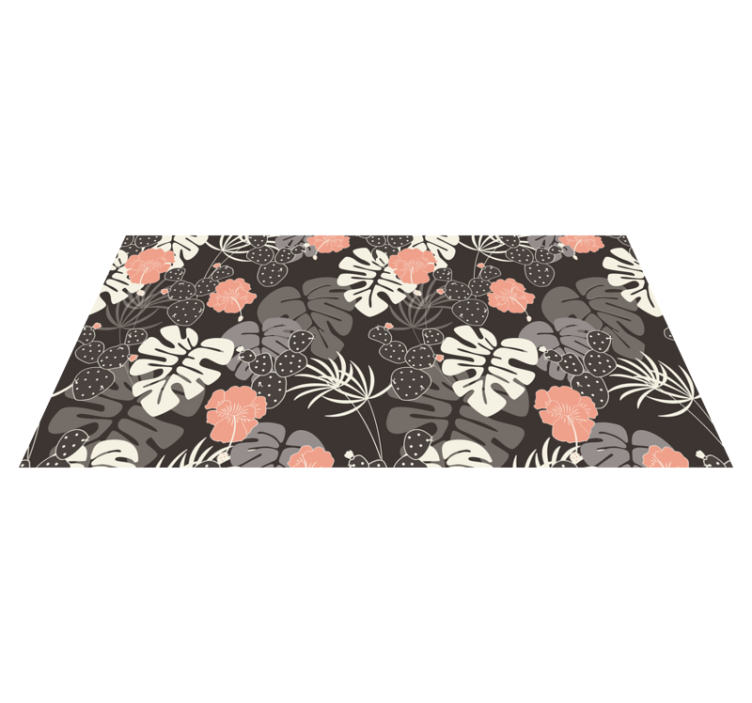 Tappeto vinile fiori design nero tropicale - TenStickers