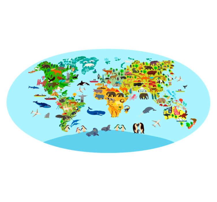 Tappeto vinile per bambini mappa del mondo delle creature - TenStickers