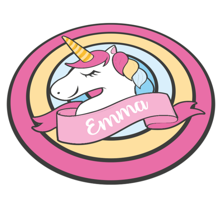 Tappeto vinile per bambini nome unicorno in badge - TenStickers