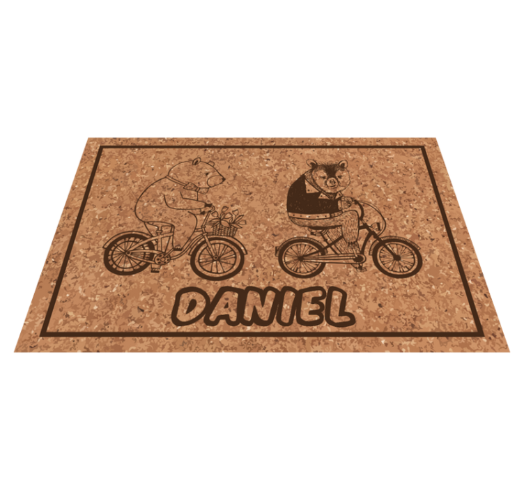 Tappeto vinile per bambini orsi in bicicletta con nome - TenStickers