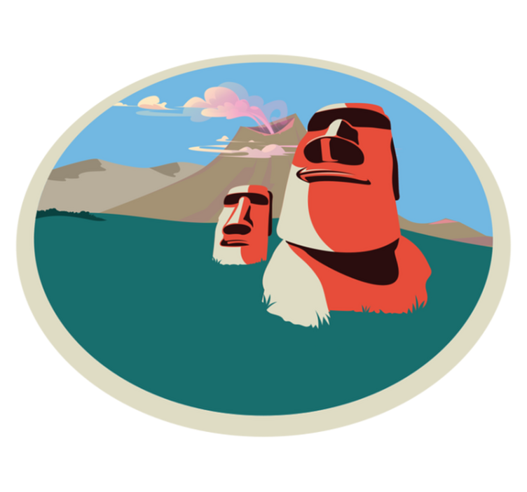 Tappeto vinile mappamondo illustrazione di statue moai - TenStickers