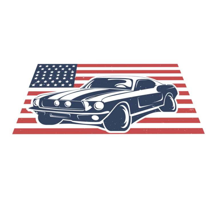Tappeto vinile per ragazzi bandiera usa e automobile - TenStickers