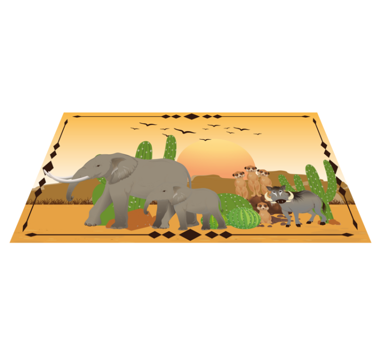 Tappeto vinile natura spedizione elefante crepuscolare - TenStickers