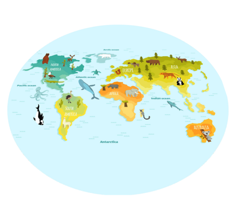 Tappeto vinile mappamondo mappa illustrata degli animali - TenStickers