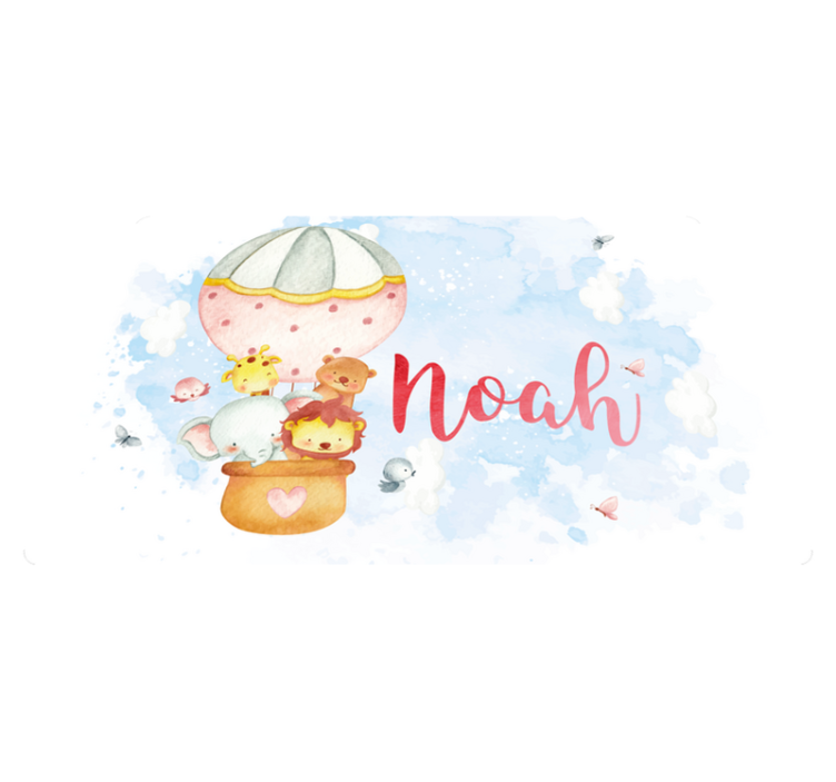 Tappeto vinile bebé avventura in mongolfiera con nome - TenStickers