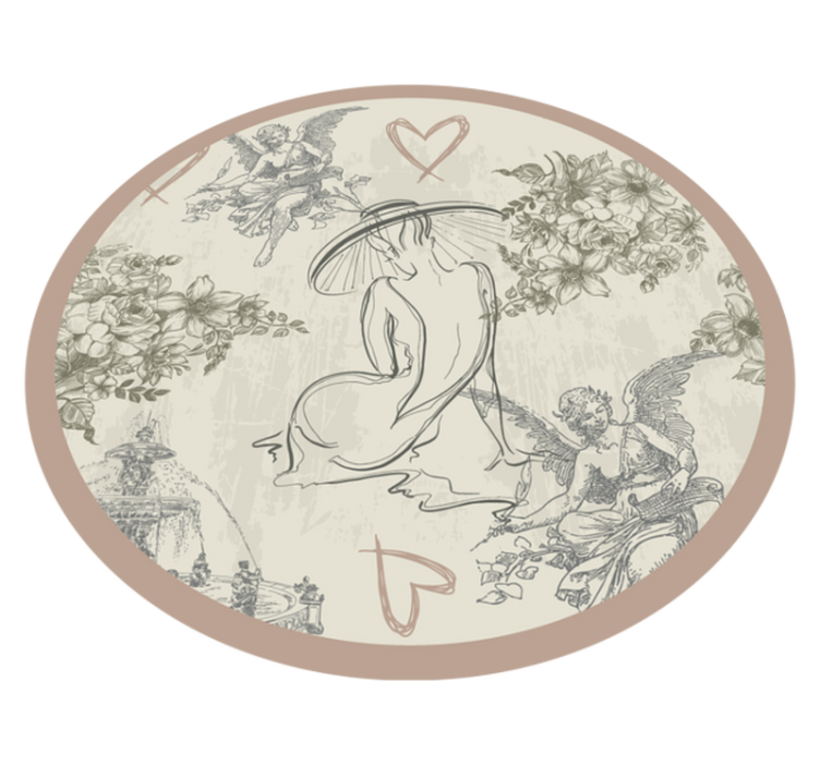 Tappeto in vinile vintage motivo floreale angelico circolare - TenStickers