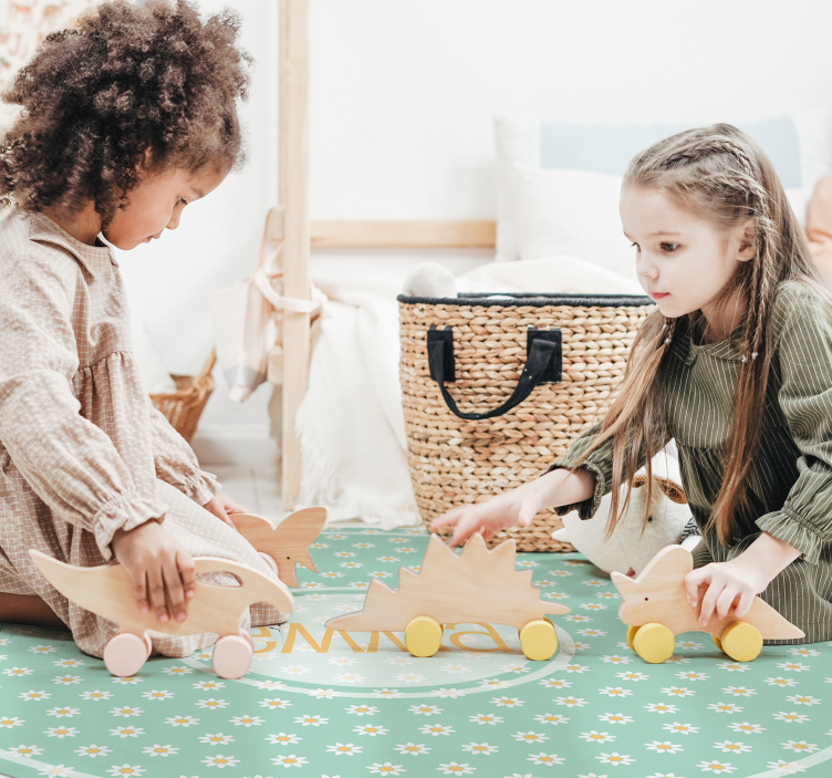 Tappeto in vinile bambini margherite con nome - TenStickers