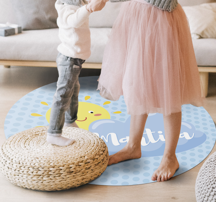 Tappeto vinile per bambini sole e nuvola con nome - TenStickers