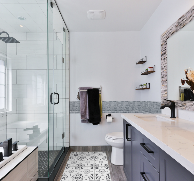 Tappeto vinile cucina con piastrelle pantone grigio - TenStickers