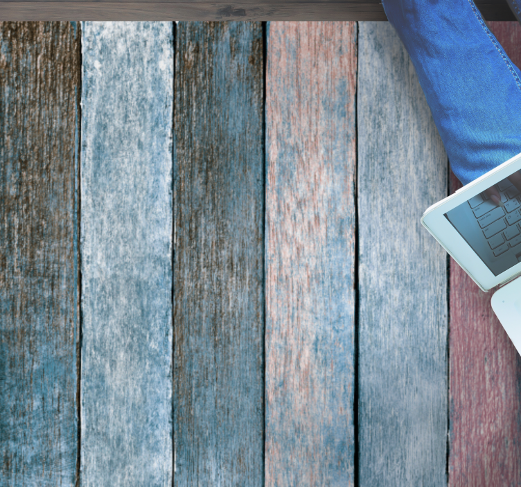 Tappeto vinile effetto legno assi blu e rosa - TenStickers