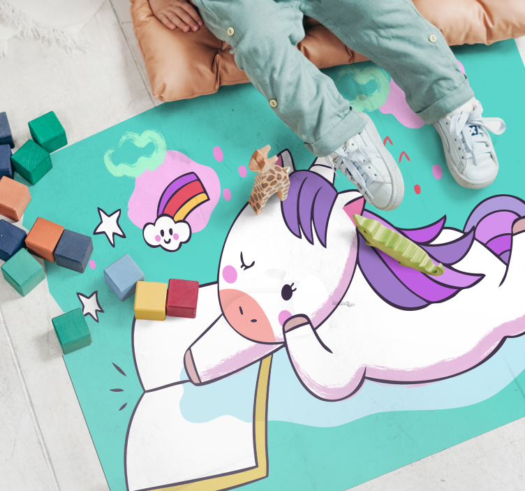 Tappeto vinile per bambini leggere l'unicorno - TenStickers