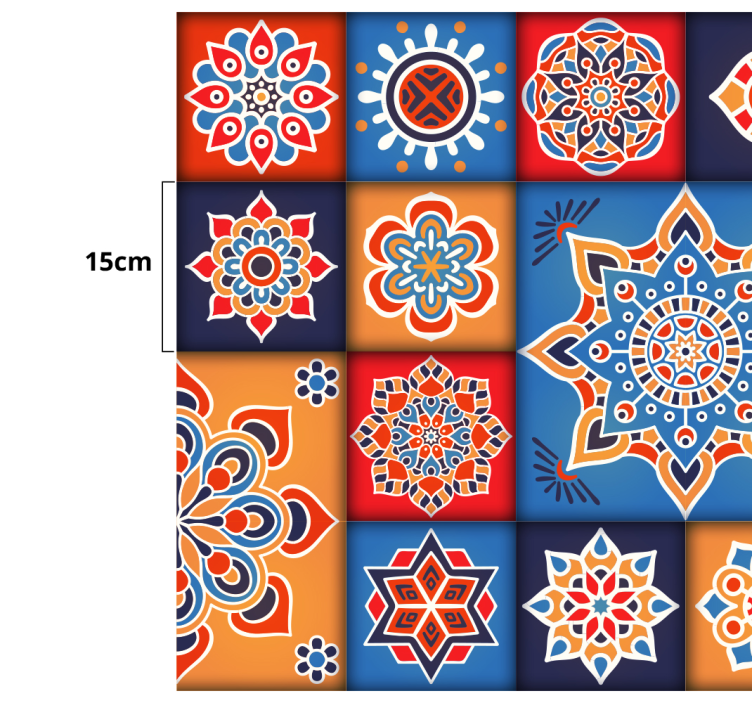 Tappeto vinile cucina effetto piastrelle floreali colorate - TenStickers