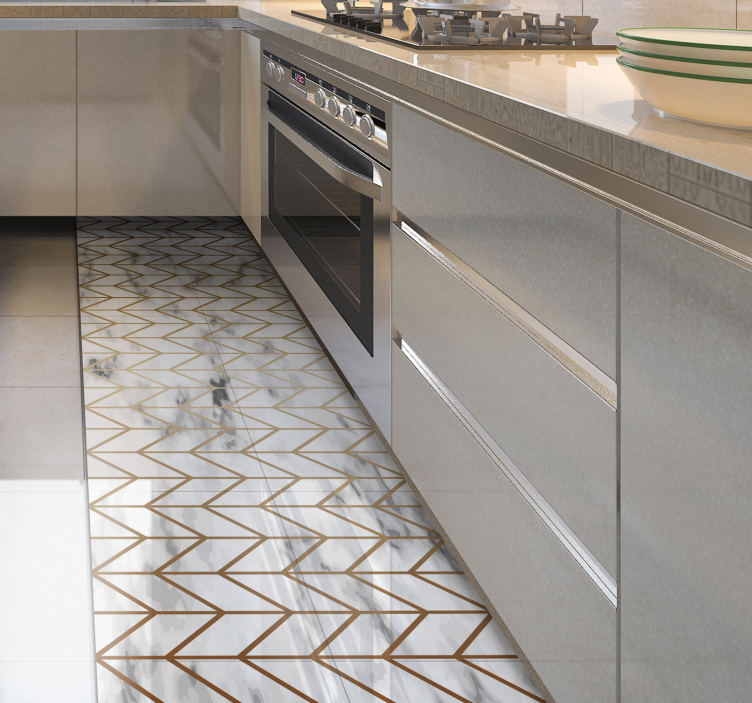 Tappeto pvc cucina oro e marmo geometrici - TenStickers