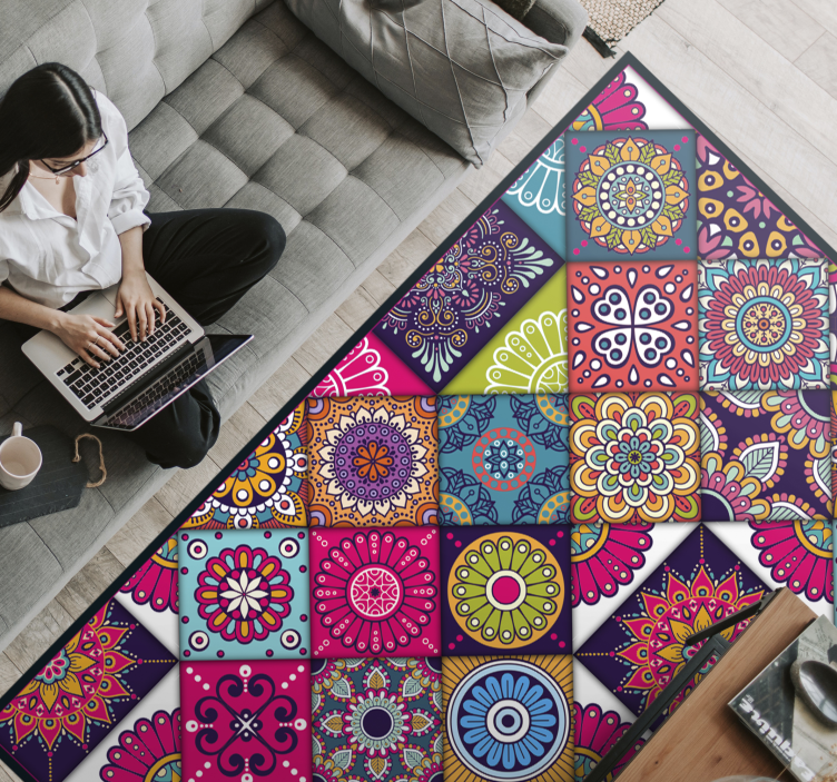 Tappeto in vinile mosaico colore mandala - TenStickers