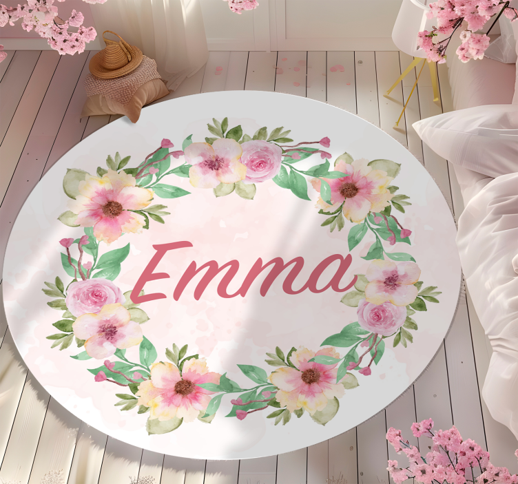 Tappeto in vinile con nome e corona di fiori - TenStickers