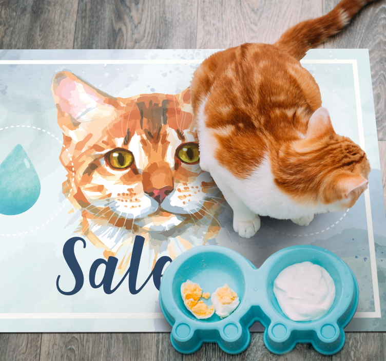 Tappeto in vinile gatto acquerellato con nome - TenStickers