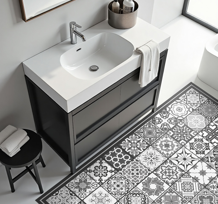 Tappeto vinile bagno piastrelle idrauliche motivo a mosaico - TenStickers