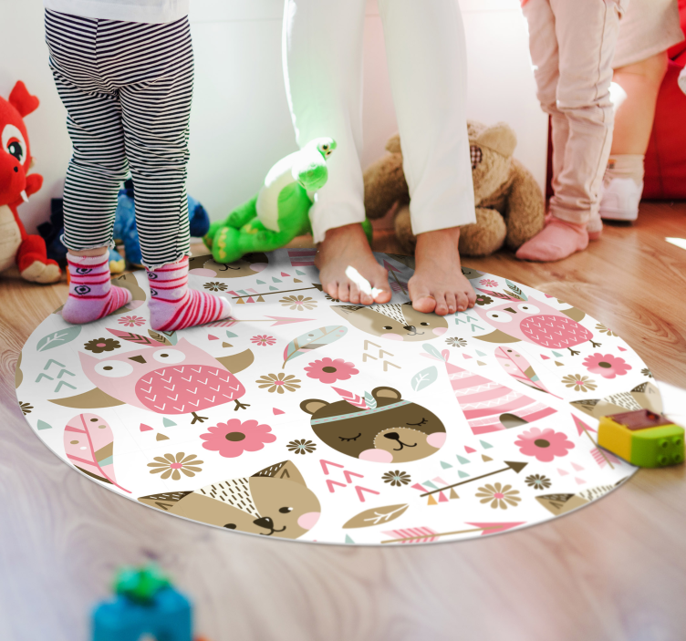 Tappeto in vinile rotondo modelli animali per bambini - TenStickers