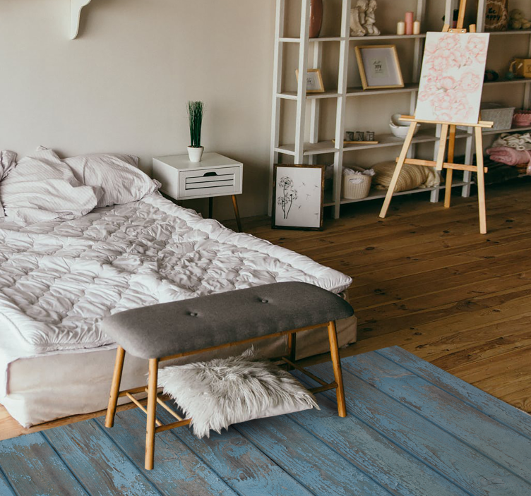 Tappeto vinile in legno Tavole di legno blu e grigie - TenStickers