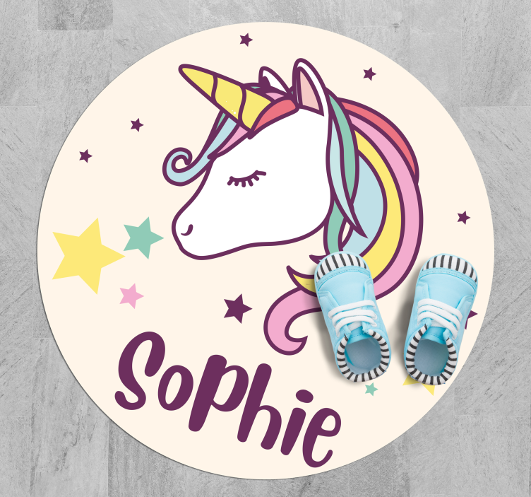 Tappeto in vinile con nome Disegno di sfondo unicorno con nome - TenStickers