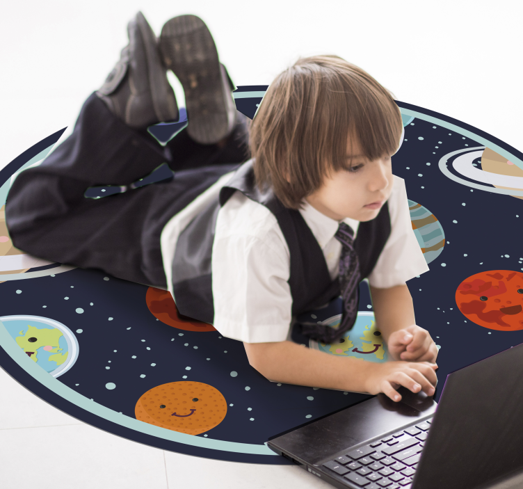 Tappeto in vinile bambini smiling Planets Circle - TenStickers