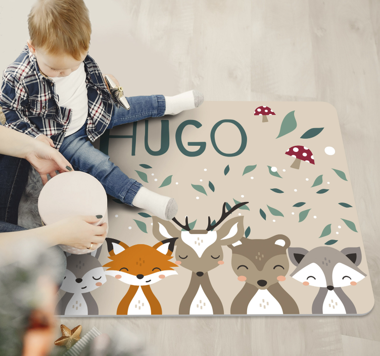 Tappeto in vinile personalizzato con animaletti con nome - TenStickers