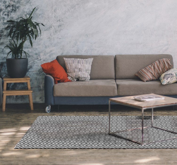 Tappeto in vinile soggiorno disegno geometrico bianco e nero - TenStickers