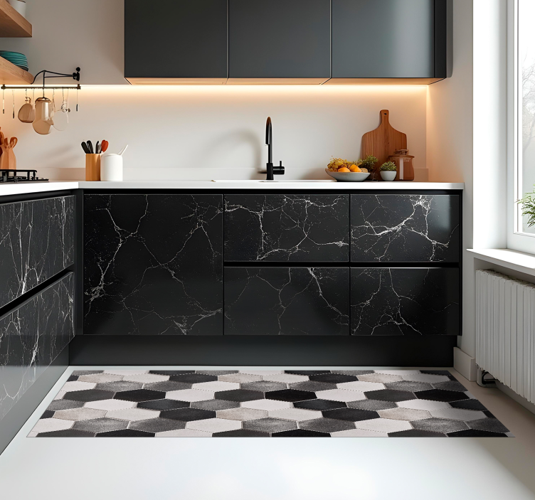 Tappeto pvc cucina esagoni grigi - TenStickers