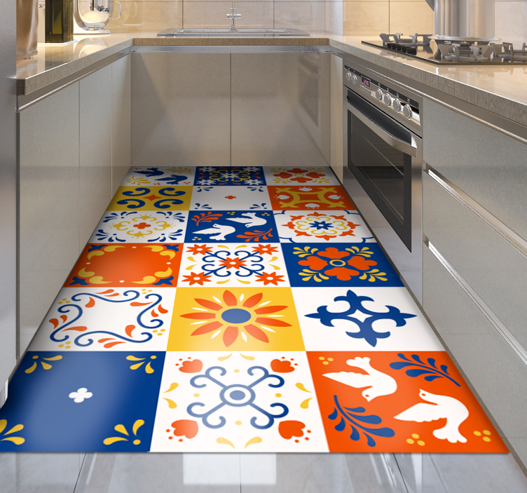 Tappeto pvc cucina modello di piastrelle colorate - TenStickers