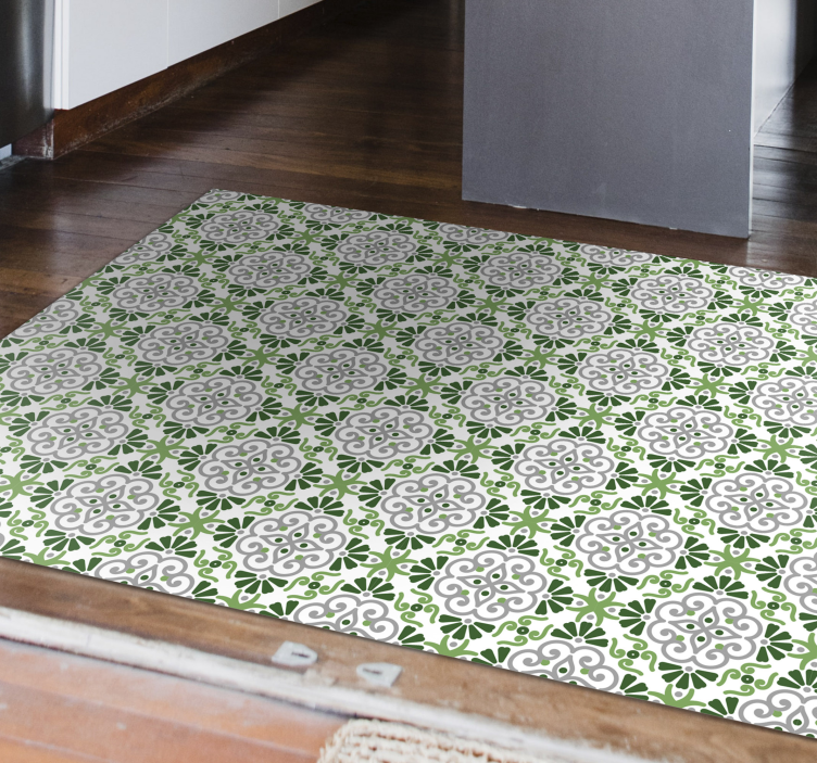 Tappeto pvc cucina mosaico floreale verde - TenStickers