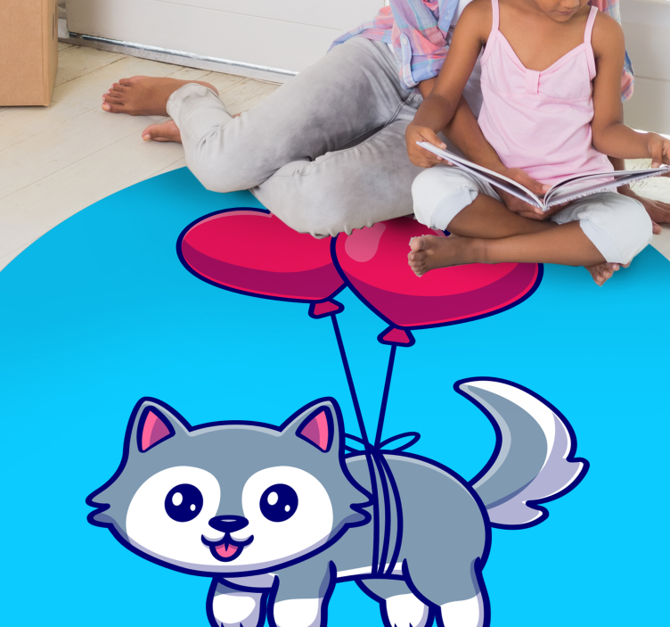 Tappeto vinile animali cucciolo di lupo con palloncini - TenStickers